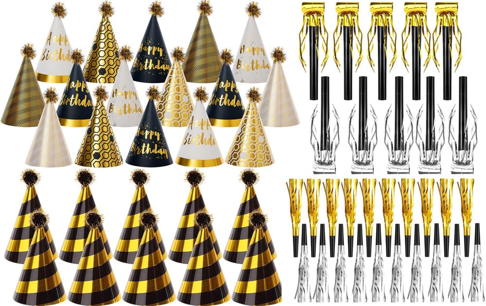 7910 80 Pcs Gold Birthday Party Hats Gold Cone Hats Includes 26 Birthday